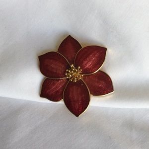 Vintage red flower enameled cloisonné brooch by Fish Crown enterprise…
